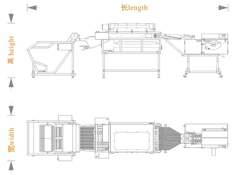 上蛋+洗蛋+双排敲蛋机组合生产线<长宽高>尺寸图