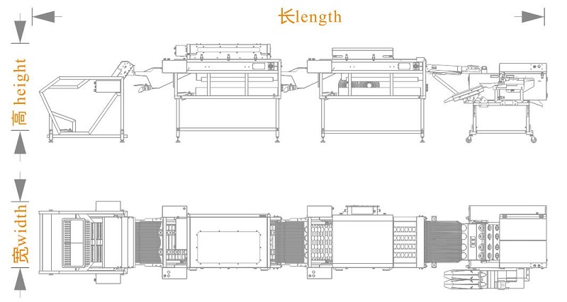 上蛋+洗蛋+烘干+四排敲蛋机组合生产线<长宽高>尺寸图